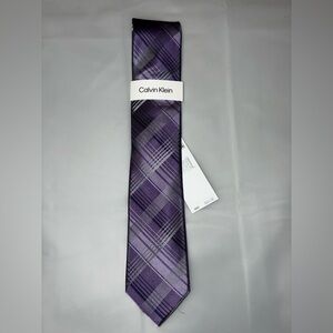 2/$35 Calvin Klein NEW Silk Blend Tie Purple Plaid Neck Tie 3” Slim MSRP $69.50